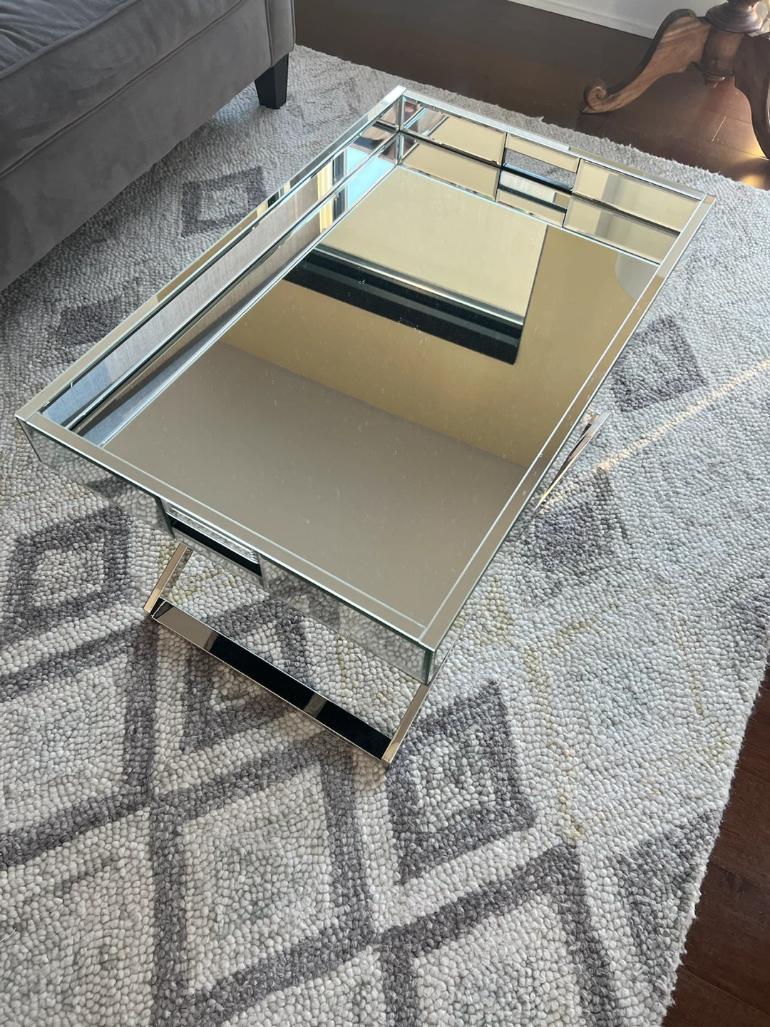 Butler Tray / Mirrored Coffee Table with Chrome Base - photo 3