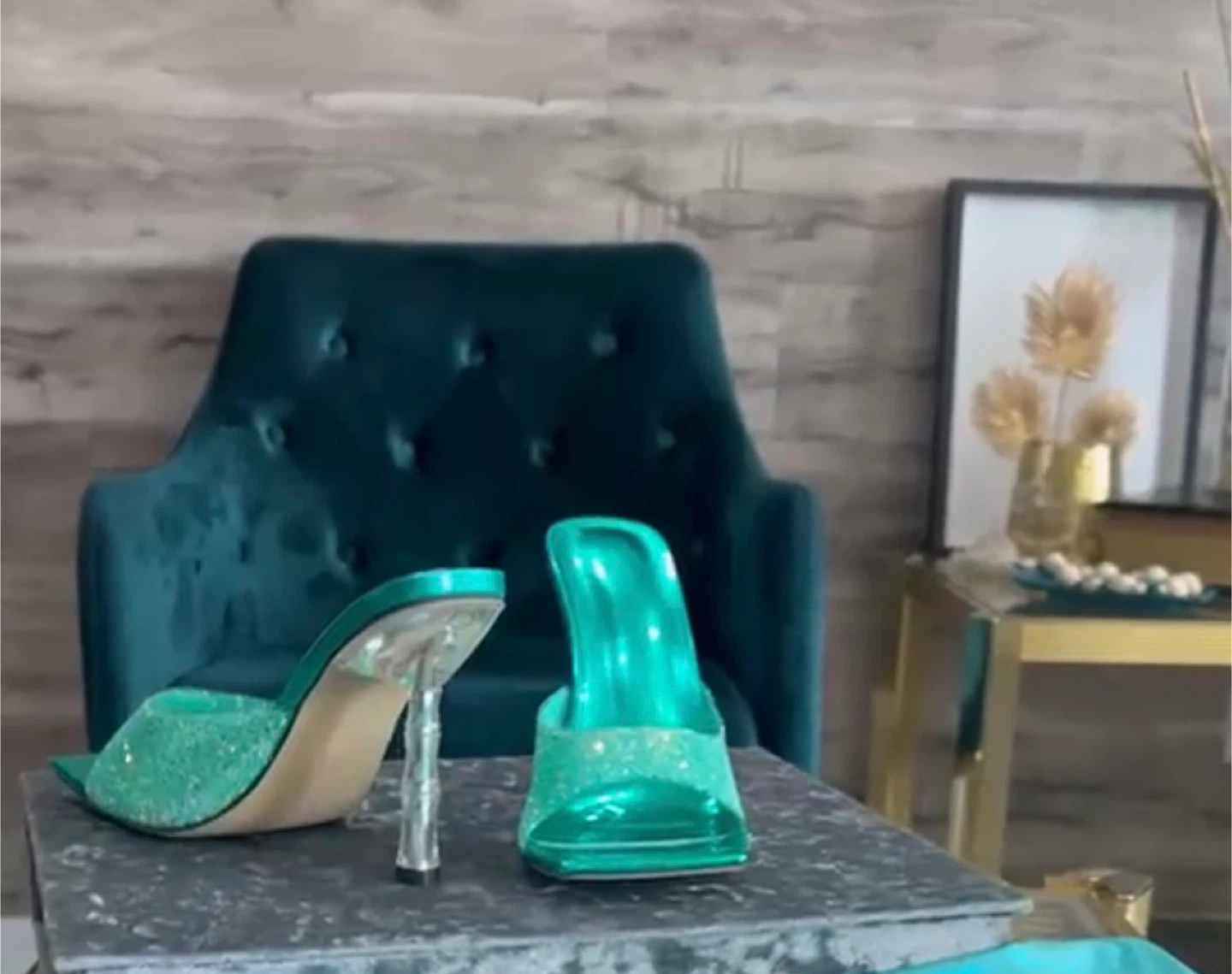Green Glitter Mules with Clear Heels - photo 2