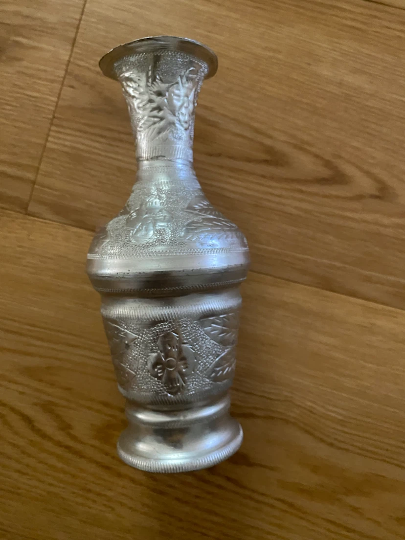 Engraved Decorative Silver Metal Vase