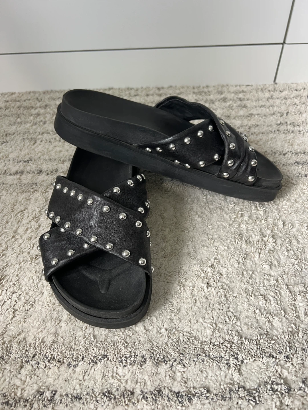 Black Studded Sandals size 8W - photo 3