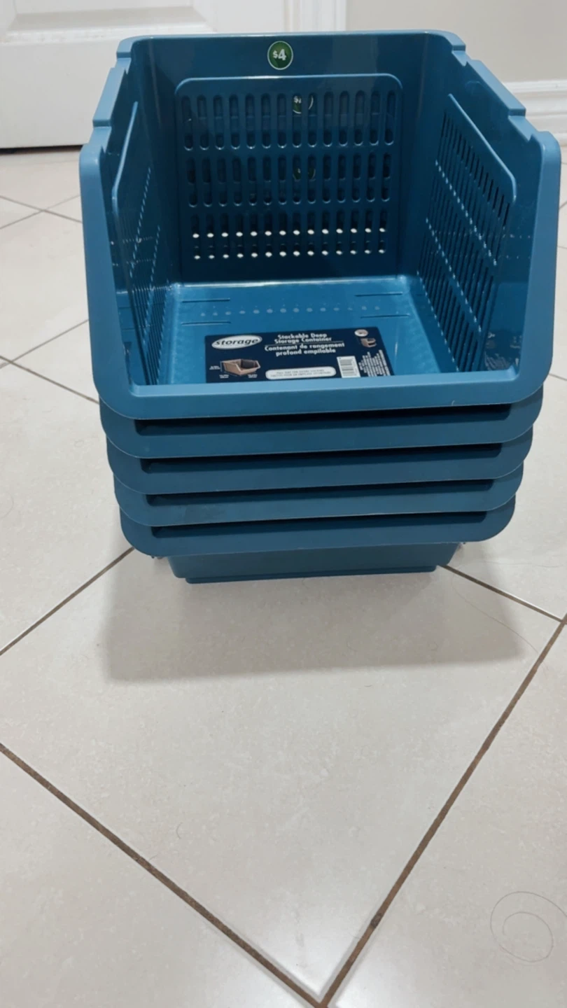 $3 per container—-5 Storage Essentials Stackable Deep Bins - photo 2