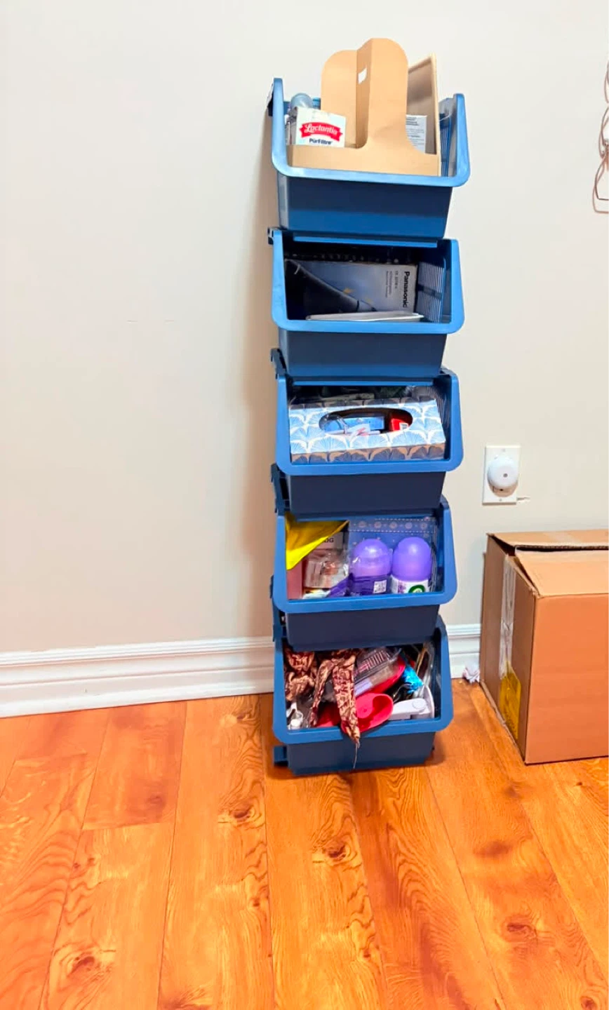 $3 per container—-5 Storage Essentials Stackable Deep Bins - photo 4