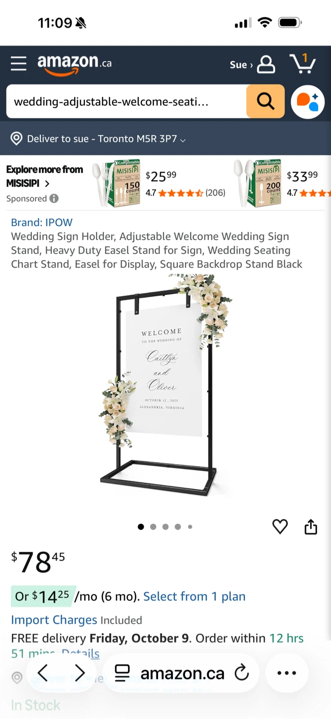 Adjustable Wedding Sign Stand - Black