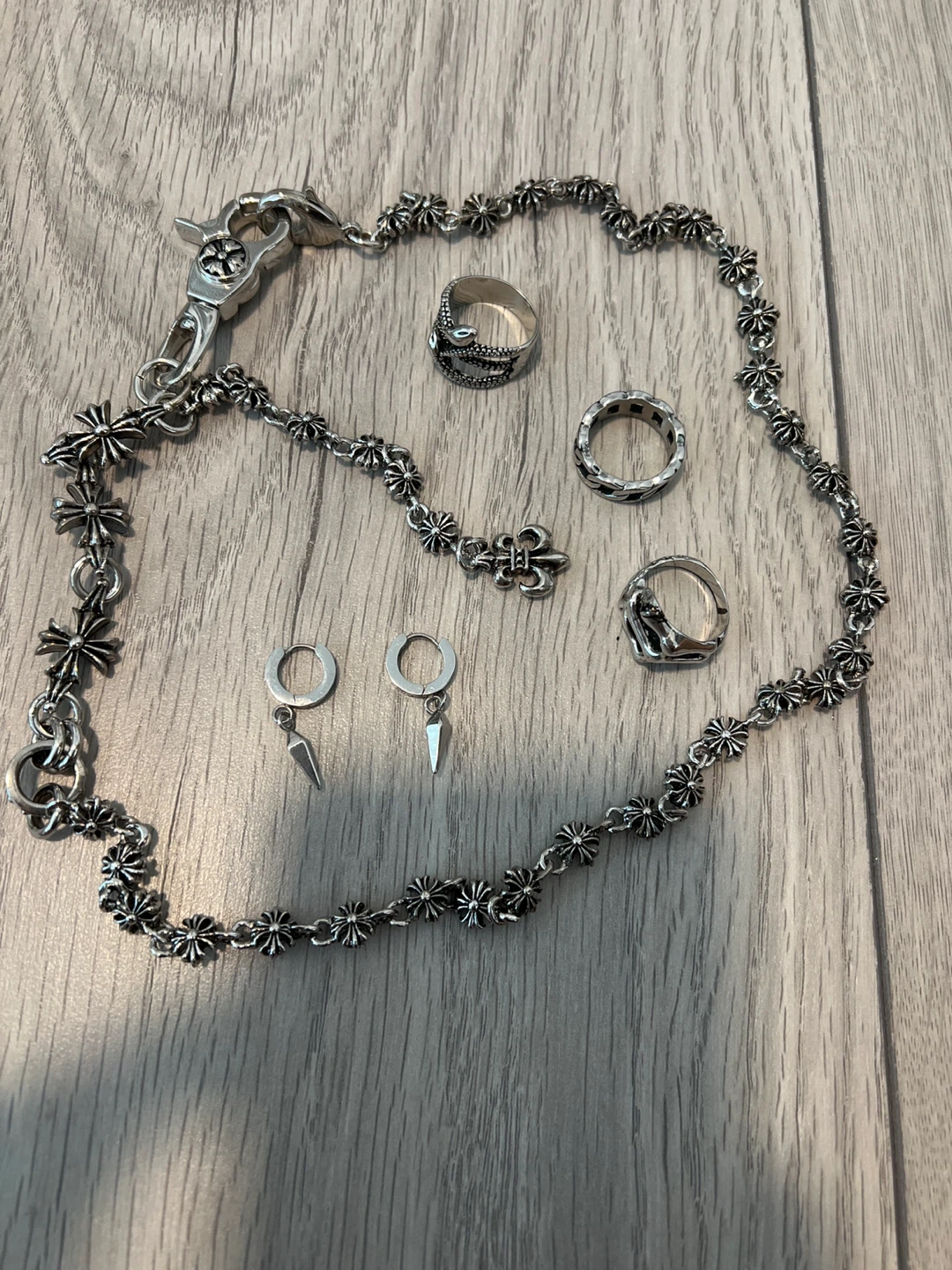 Jewelry Set - chain, 3 Rings, and Earrings