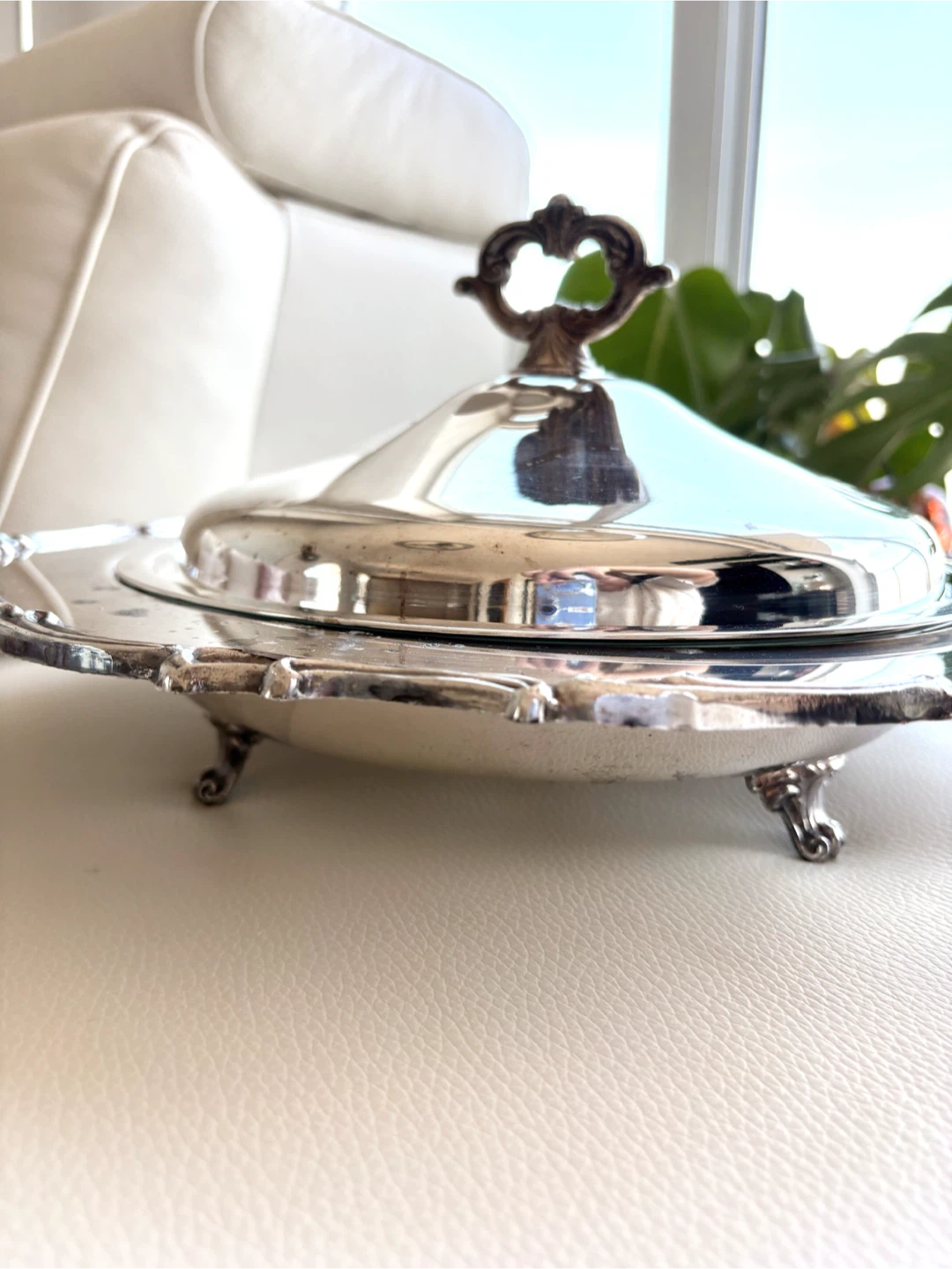 Silver Plated Serving Dish with Lid and glass insert