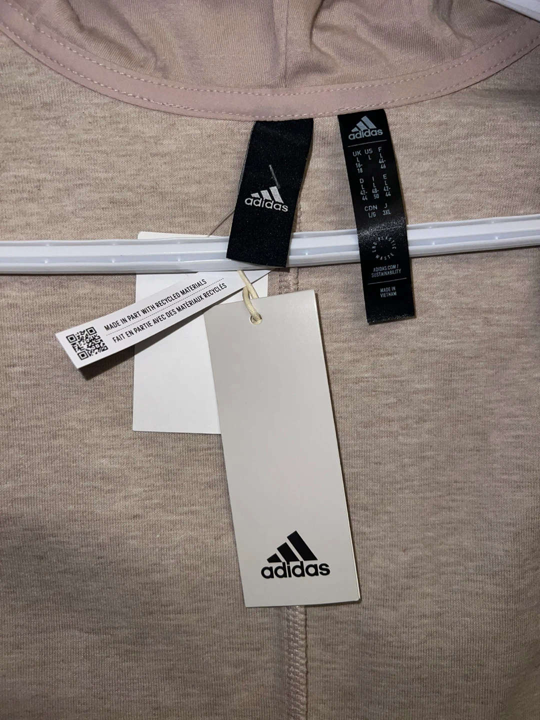 ADIDAS Full-Zip Hoodie - Beige - Large - photo 3