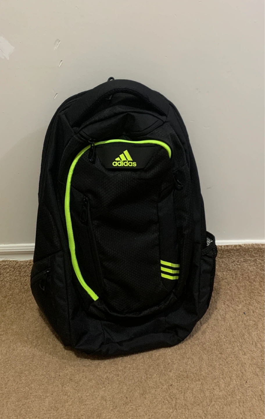 Adidas Black and Lime Green Backpack