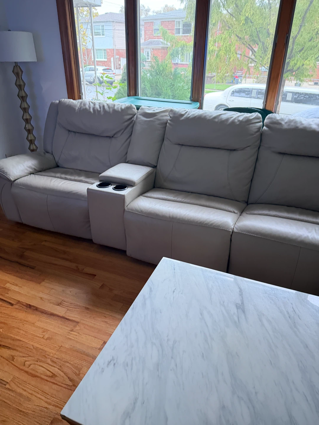Cream Leather Reclining Sectional Sofa - photo 4