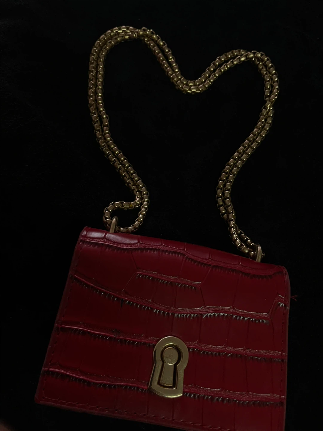 Red Croc-Embossed Mini Shoulder Bag