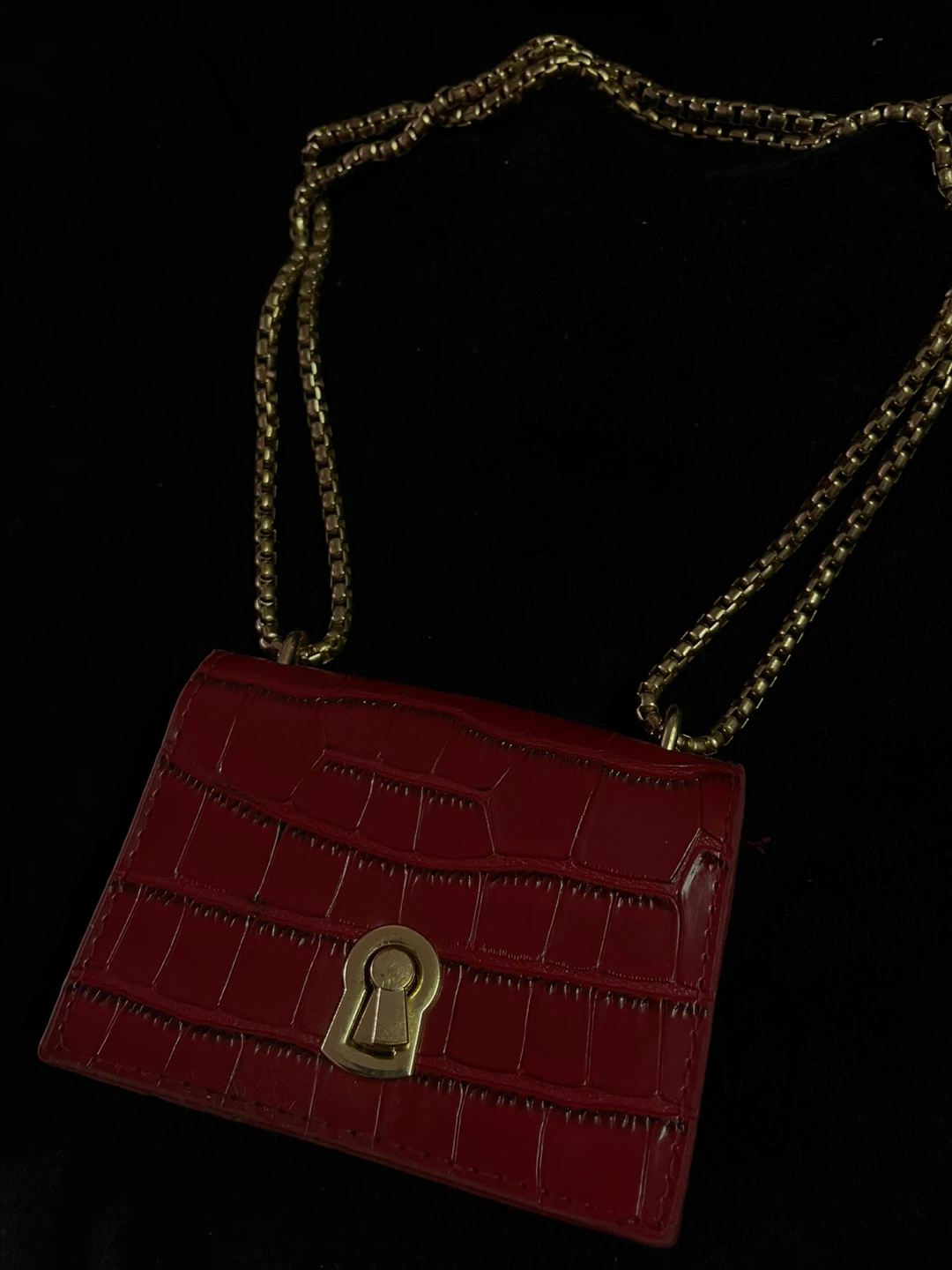 Red Croc-Embossed Mini Shoulder Bag - photo 2