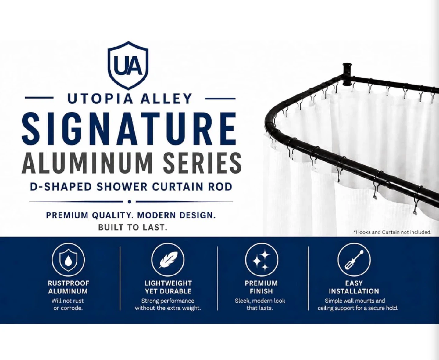 Utopia Alley D-Shaped Aluminum Shower Curtain Rod - photo 3
