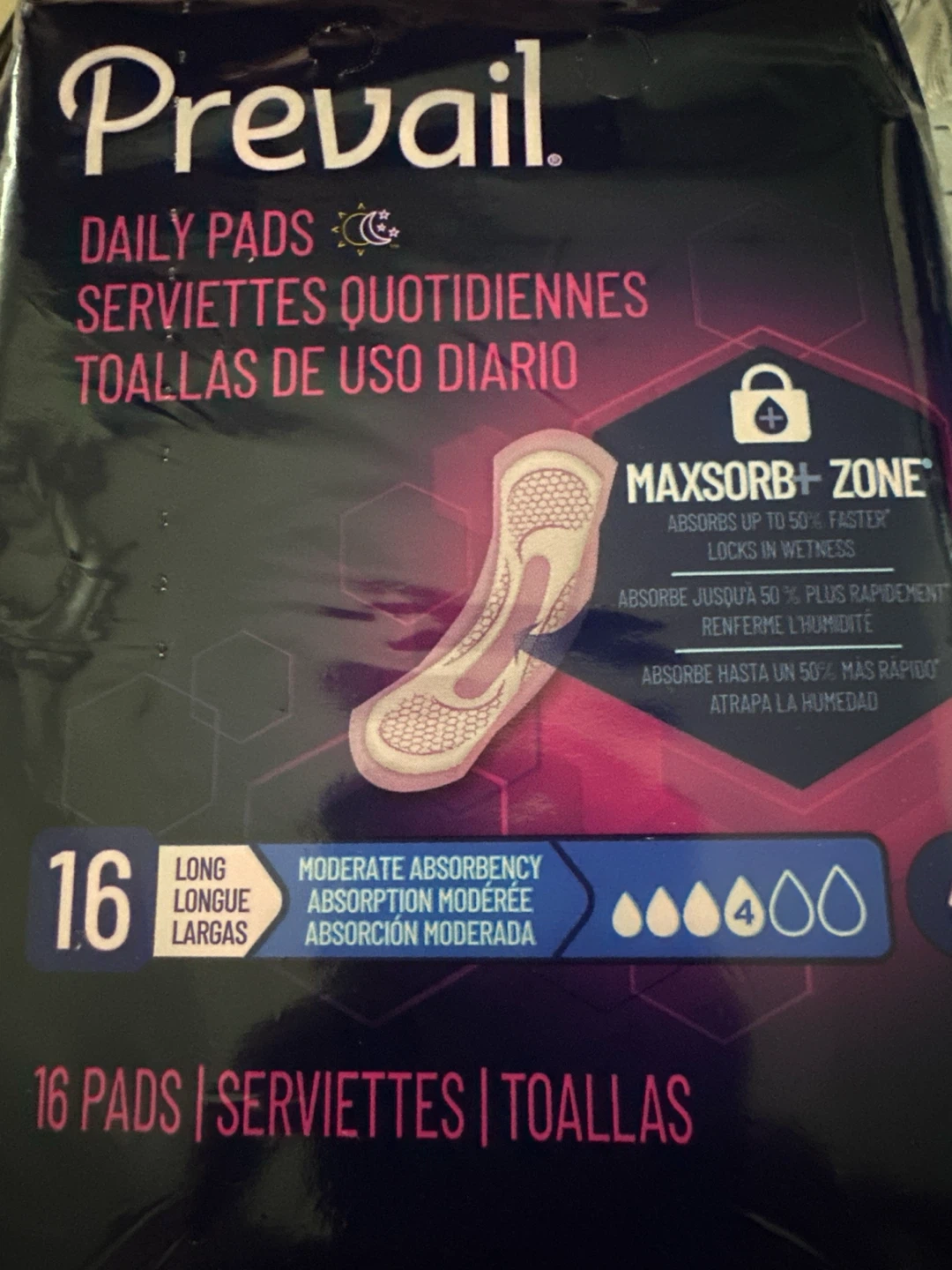 10 bags Prevail Daily Pads Long Moderate Absorbency 16 Count