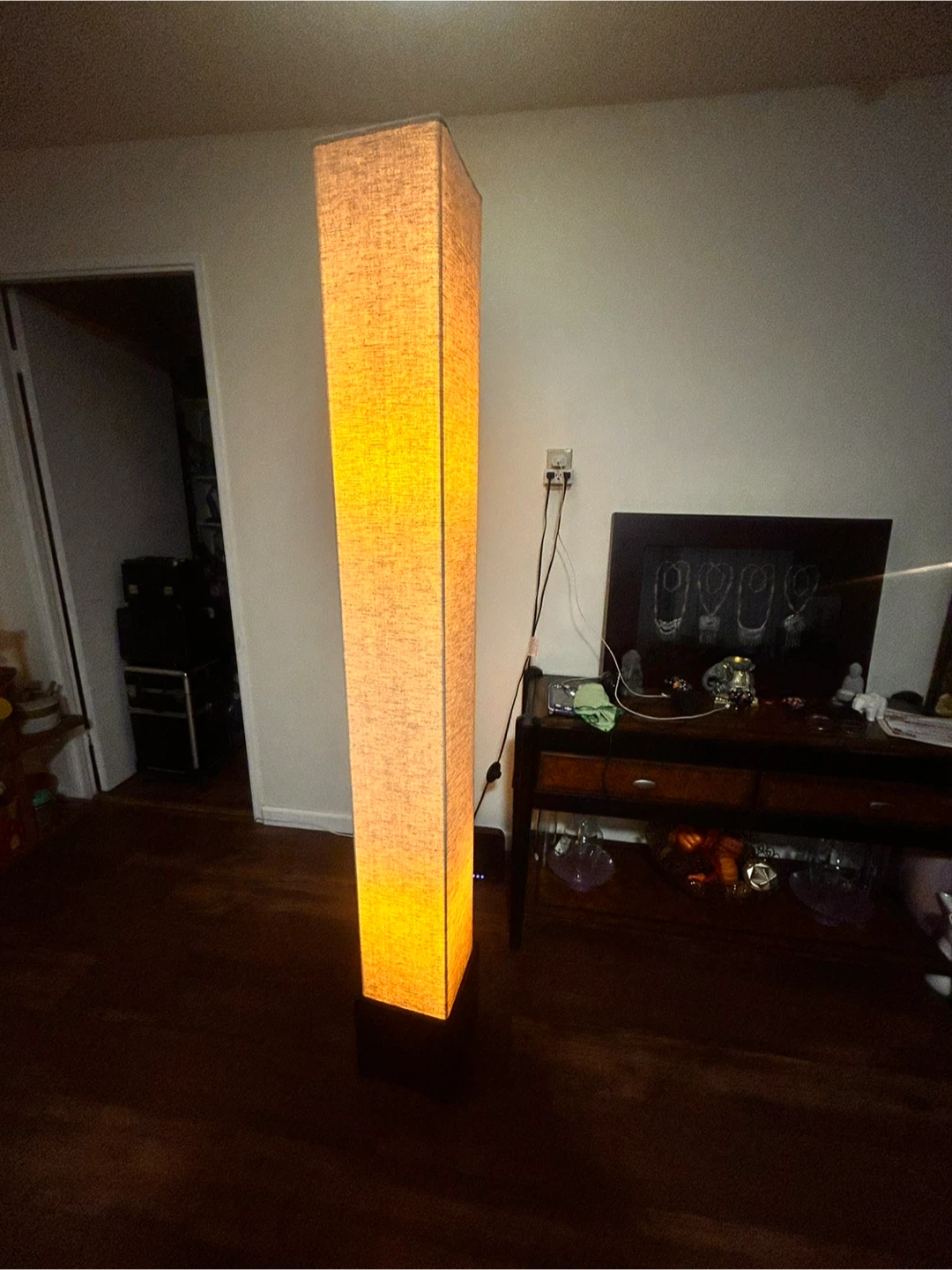 Tall Beige Fabric Floor Lamp