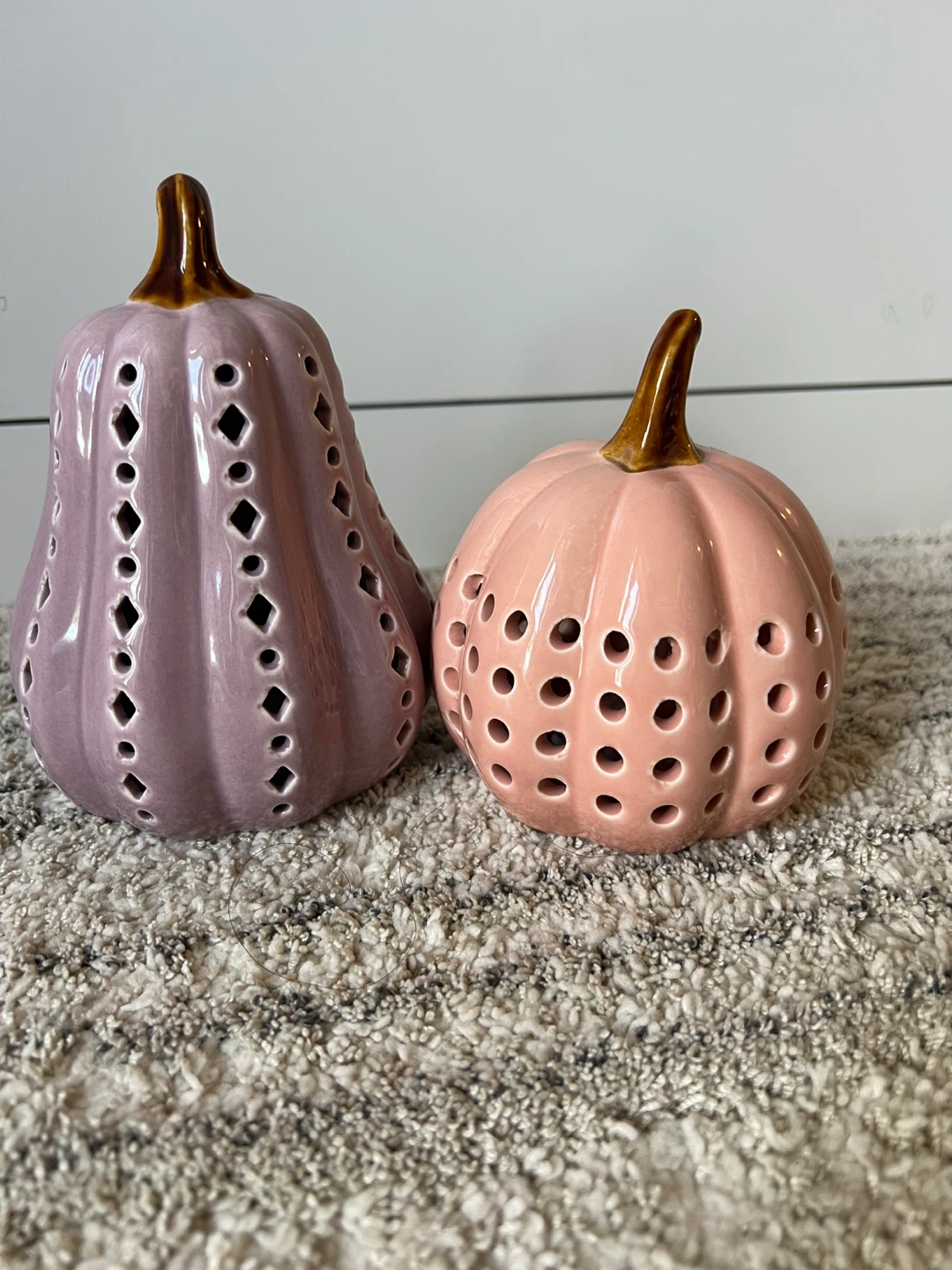 Set of 2 Decorative Ceramic Pumpkins