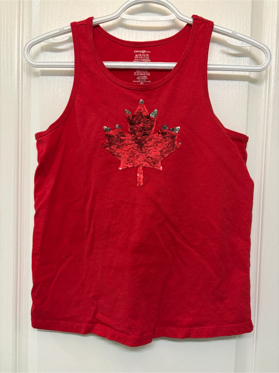 Red Maple Leaf Sequin Tank Top