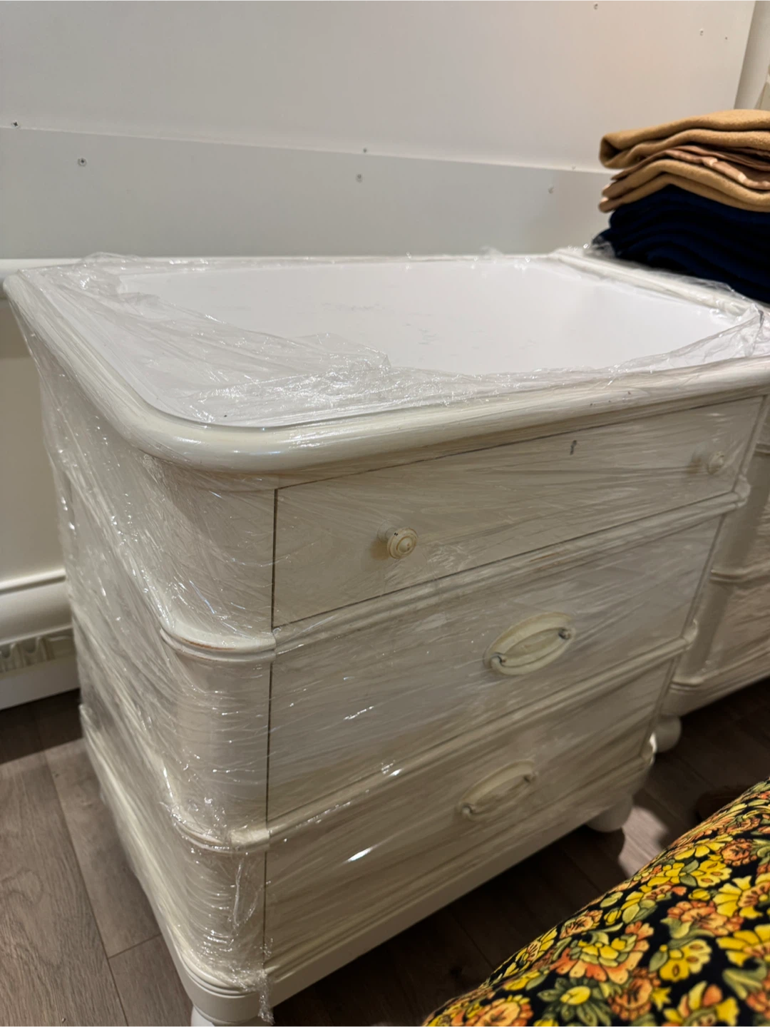 White Three-Drawer Bedside Table
