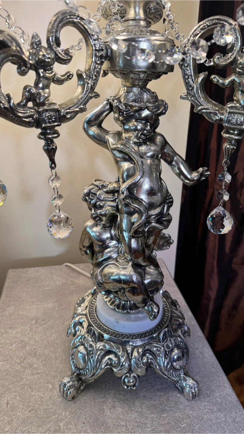 Vintage Pair of Gold Cherub Brass Candelabra Table Lamps - photo 3