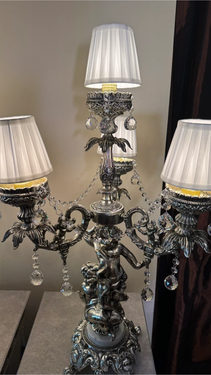 Vintage Pair of Gold Cherub Brass Candelabra Table Lamps - photo 4