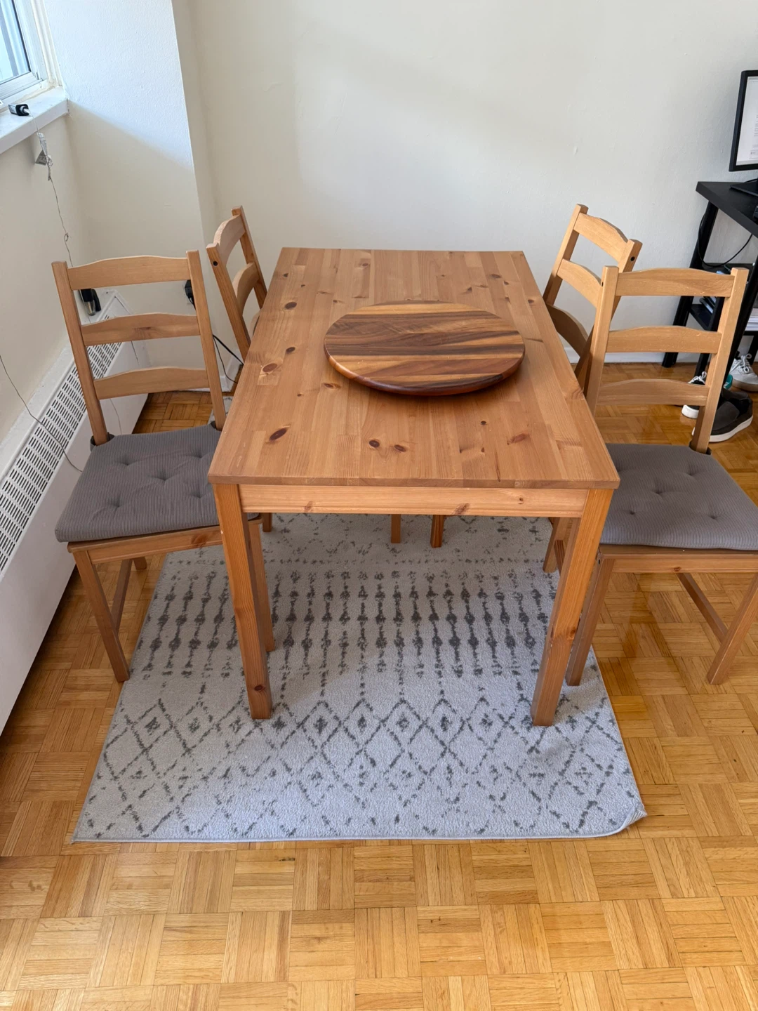 IKEA JOKKMOKK Dining Table, 4 Chairs, Lazy Susan & Rug