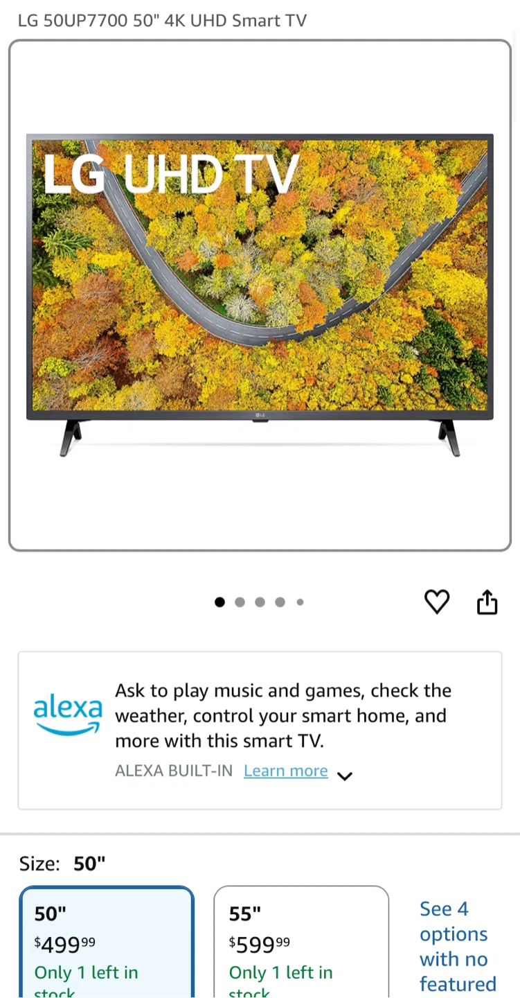 LG 50UP7700 50 inch 4K UHD Smart TV