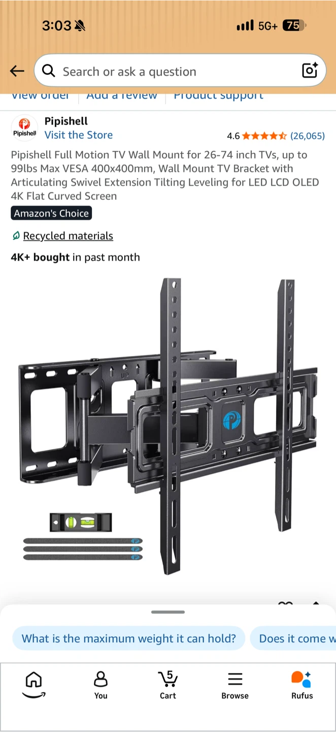 Pipishell Full Motion TV Wall Mount