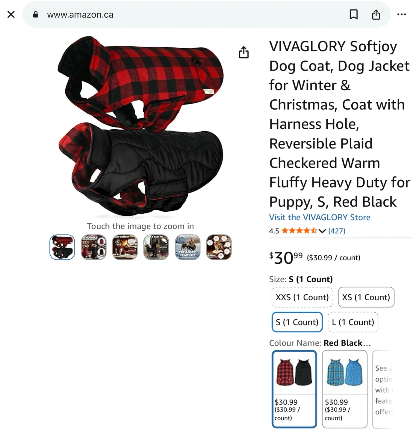 New Reversible Plaid Dog Coat - Red Black - Size S - photo 2