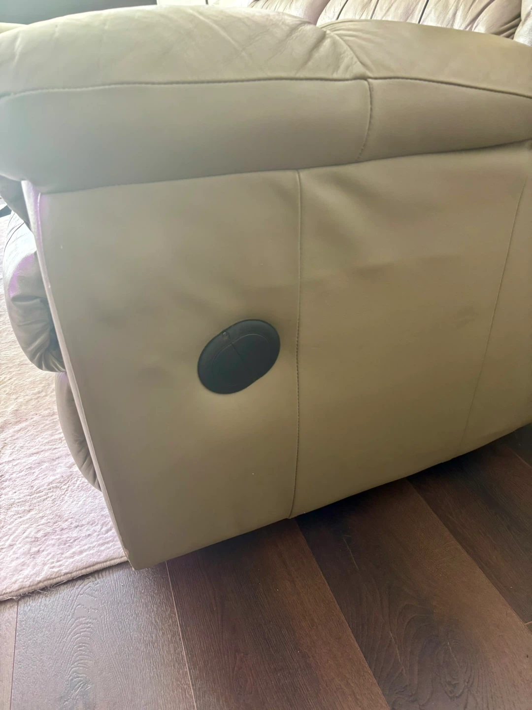 Sage Green Leather Reclining Sofa and Ottoman - MOVING SALE - photo 3
