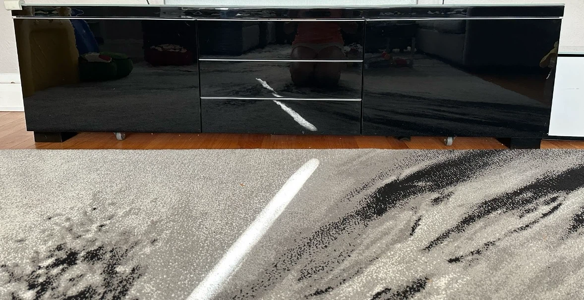 Modern Black Glass TV Media  console with storage + coffee table