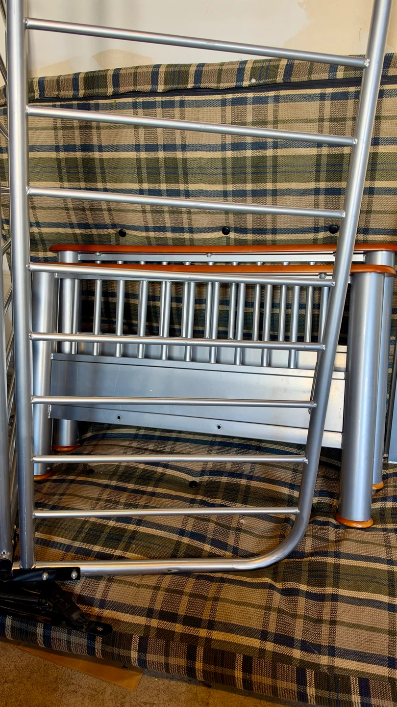 Double Sofa Bed: Metal Bed Frame with Plaid Futon Mattress