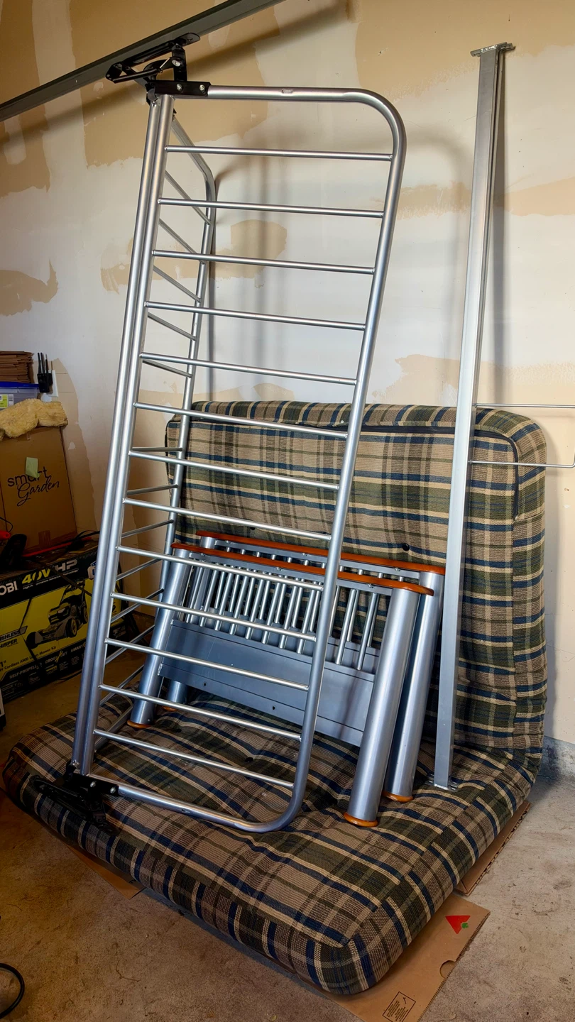Double Sofa Bed: Metal Bed Frame with Plaid Futon Mattress - photo 2