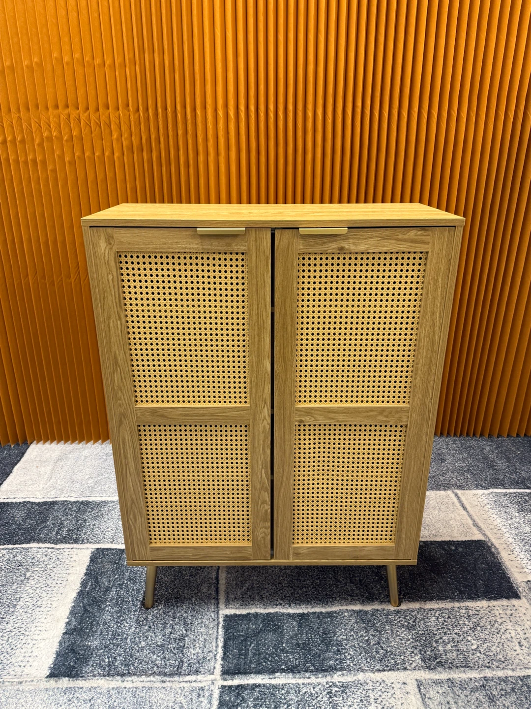 Wood cabinet with rattan doors
