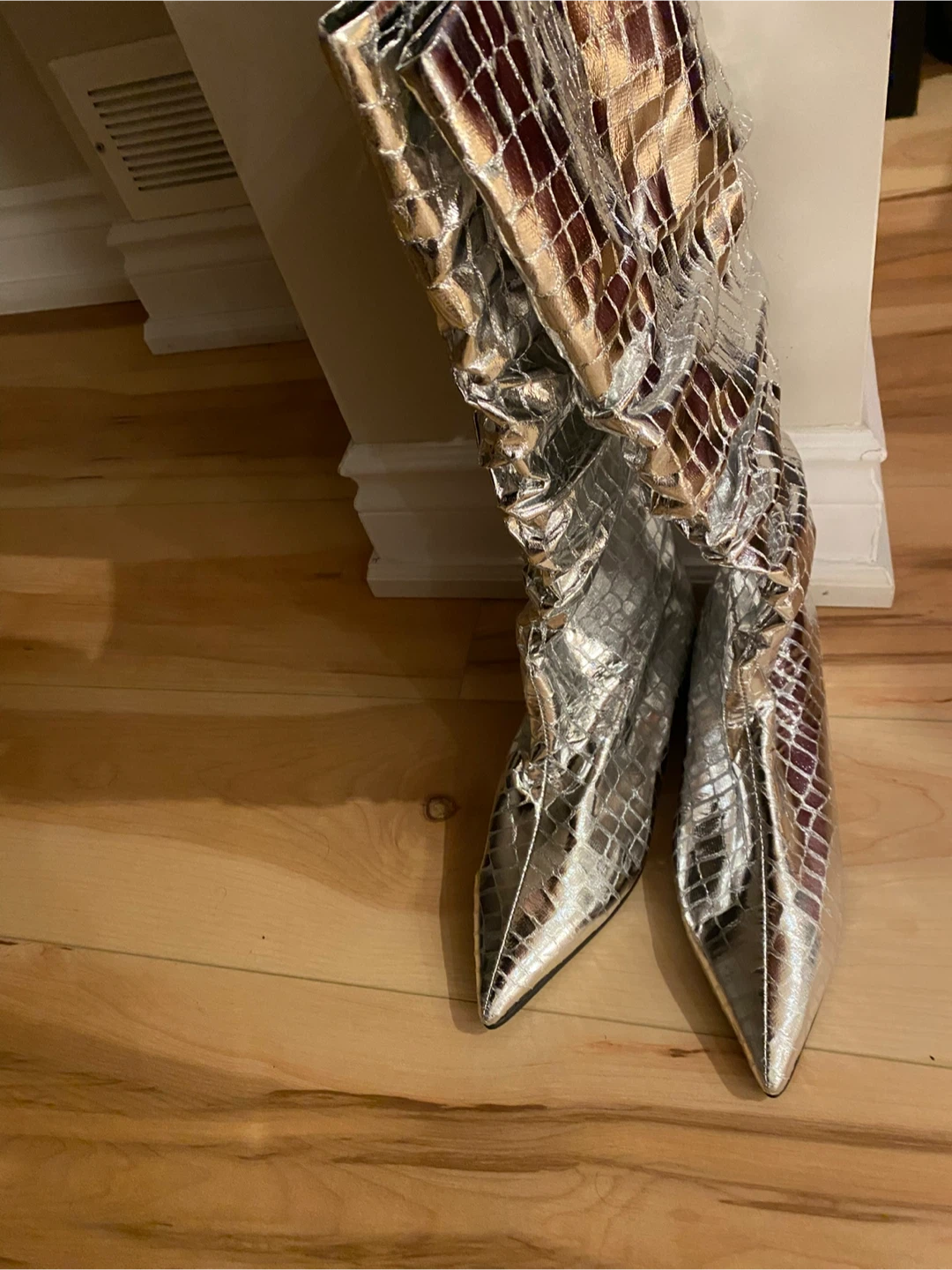 Silver Metallic Croc-Embossed Slouchy Boots - photo 2