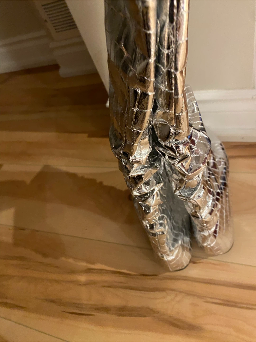 Silver Metallic Croc-Embossed Slouchy Boots - photo 3