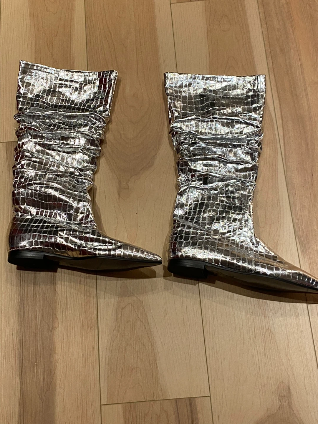 Silver Metallic Croc-Embossed Slouchy Boots - photo 5