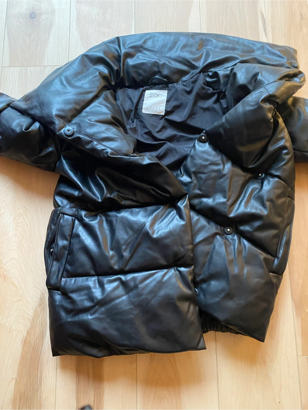 EDC Black Faux Leather Puffer Jacket - photo 2