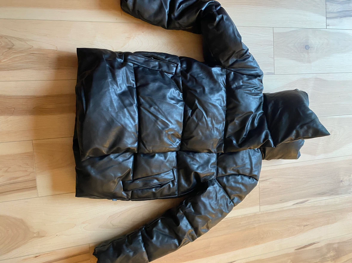 EDC Black Faux Leather Puffer Jacket - photo 4