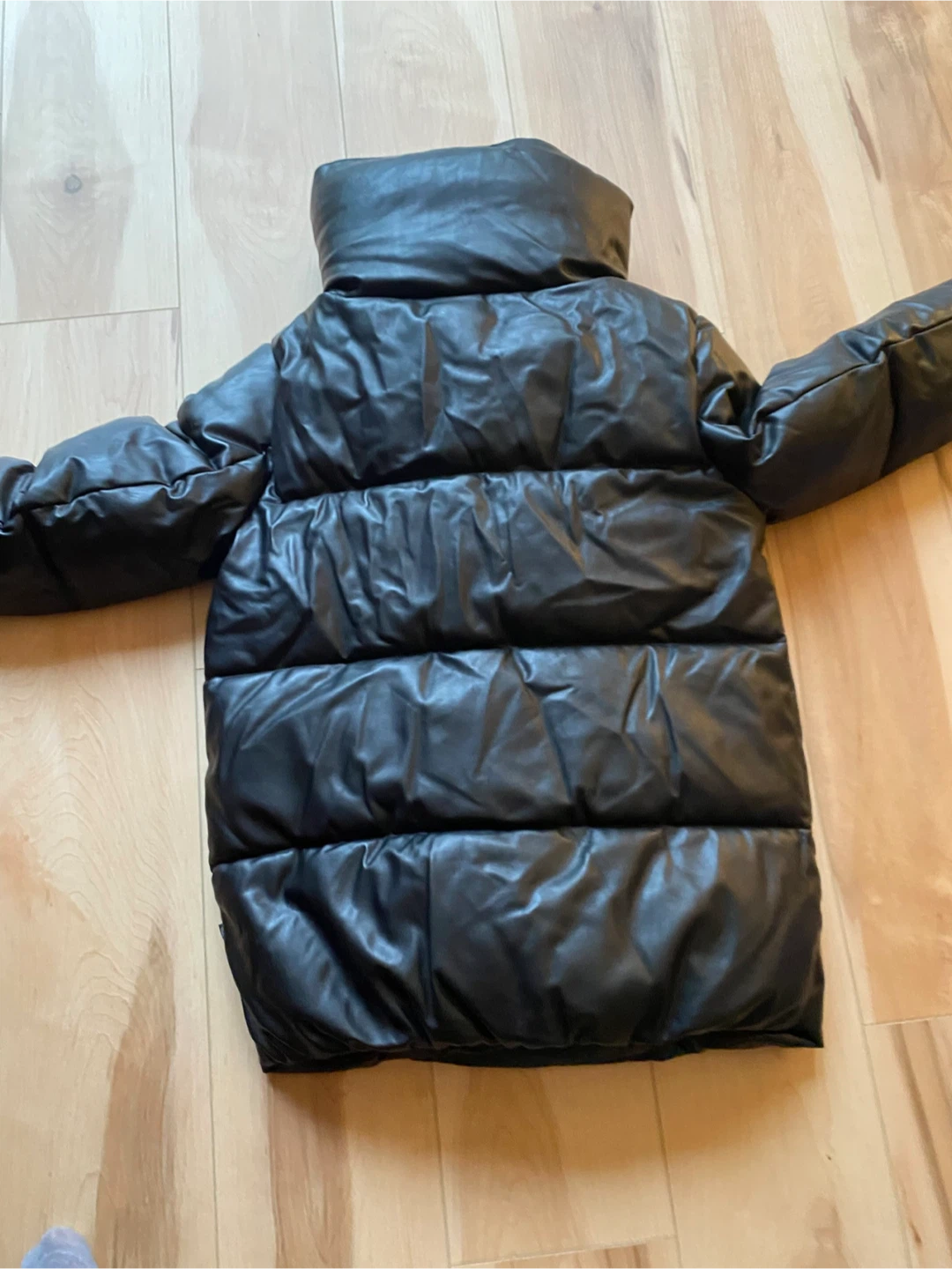 EDC Black Faux Leather Puffer Jacket - photo 5