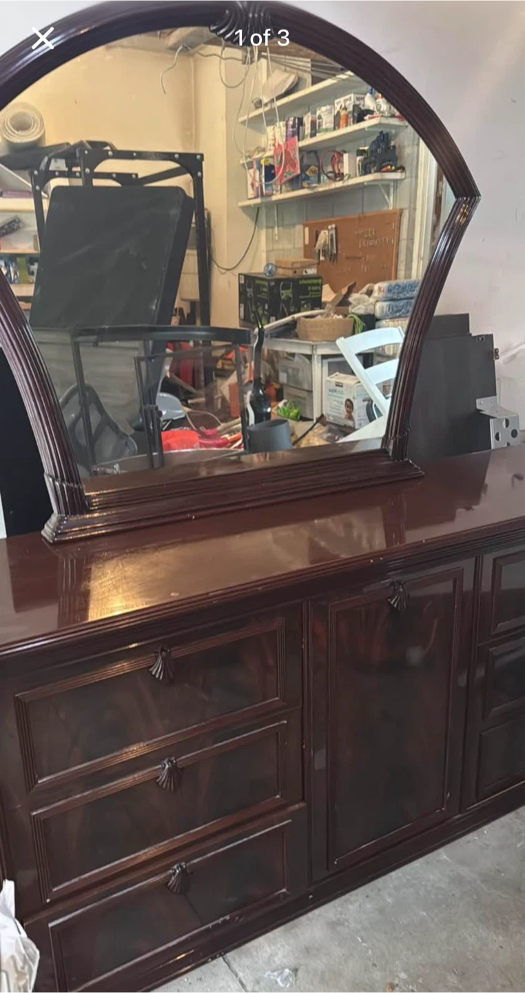 Dark Wood Dresser with Large Mirror