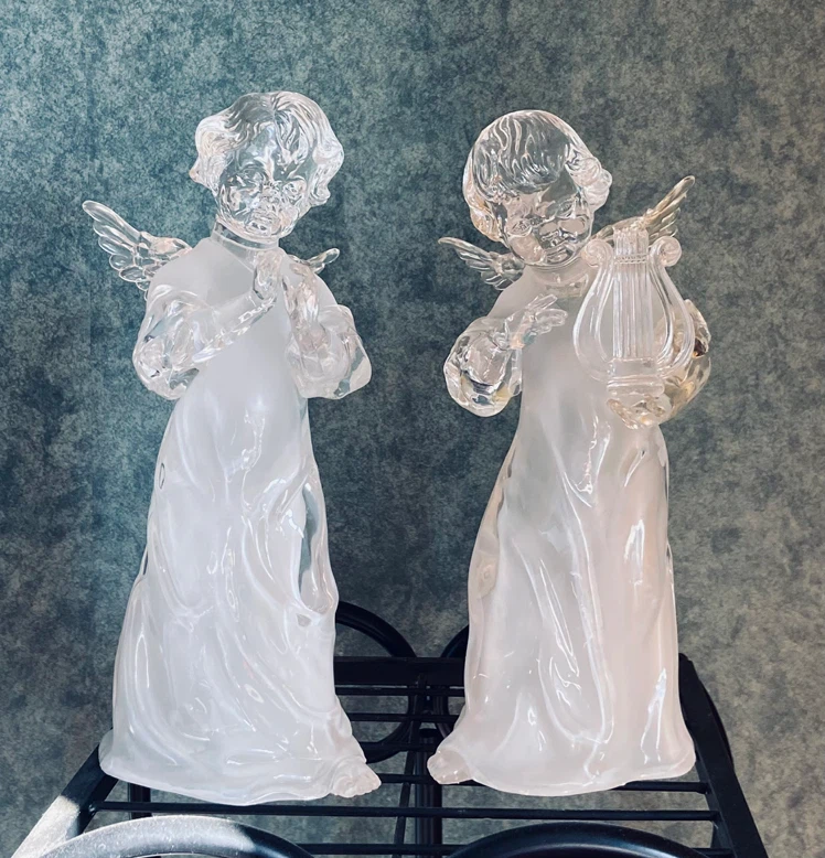 Set of 2 Crystal Glass Angel Figurines
