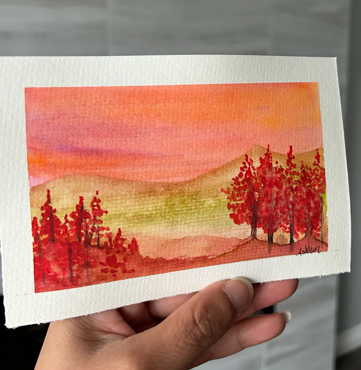 Original Hand-Painted Autumn Landscape Watercolour
