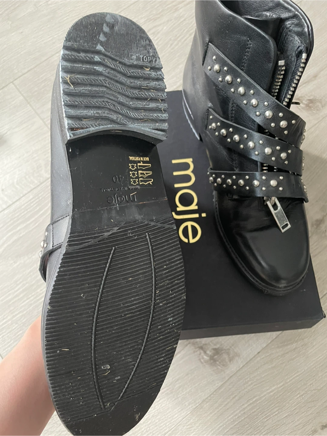 Maje black leather studded ankle boots - photo 2