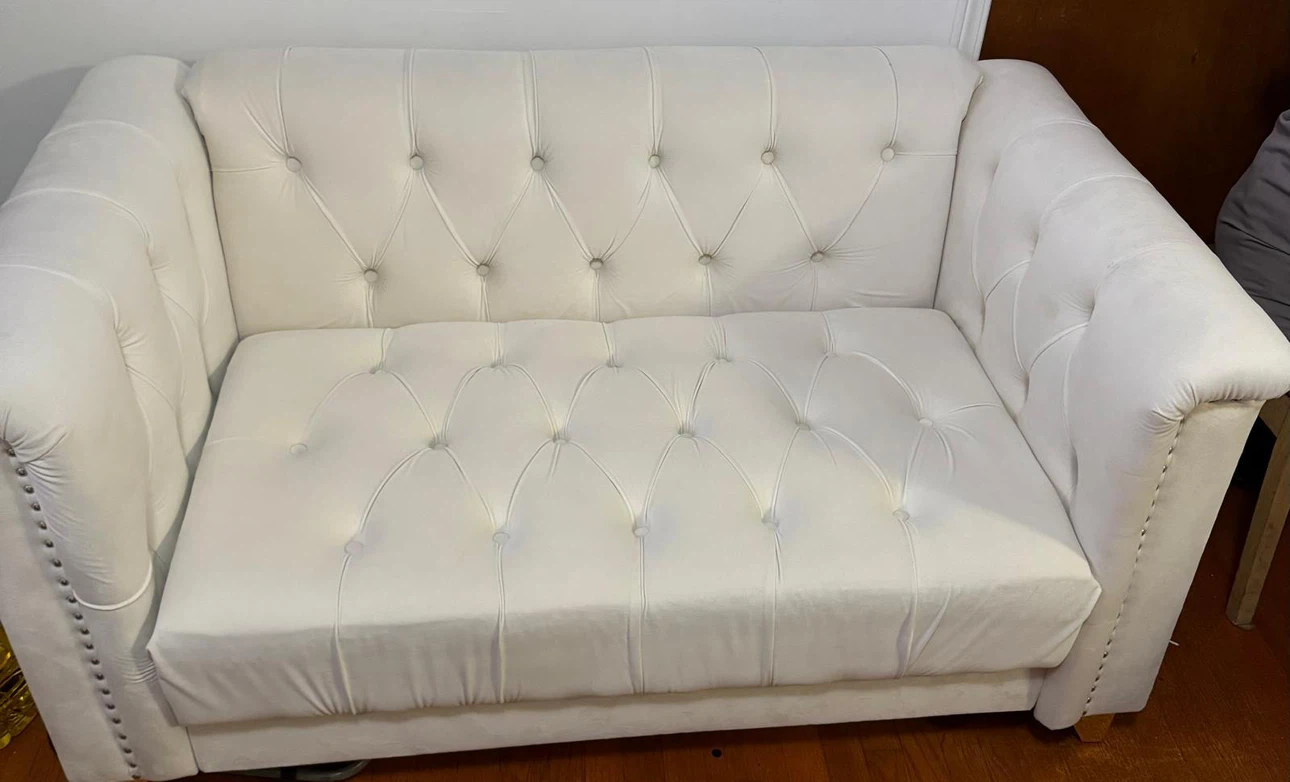 White Tufted Velvet Sofa