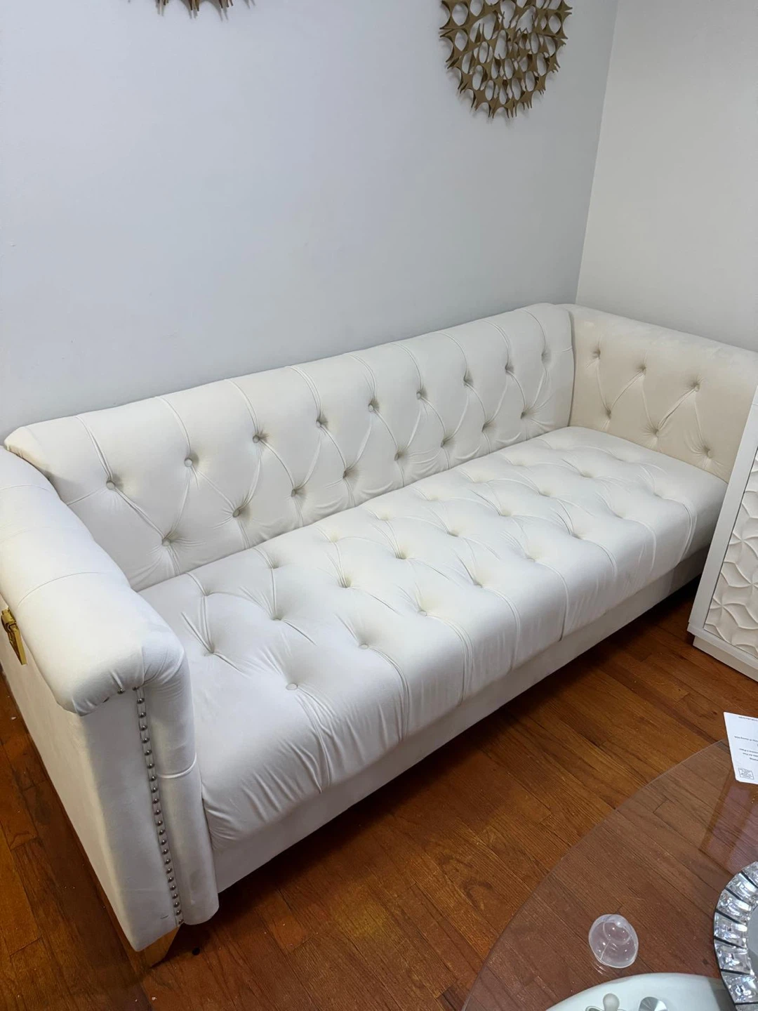 White Tufted Velvet Sofa - photo 2