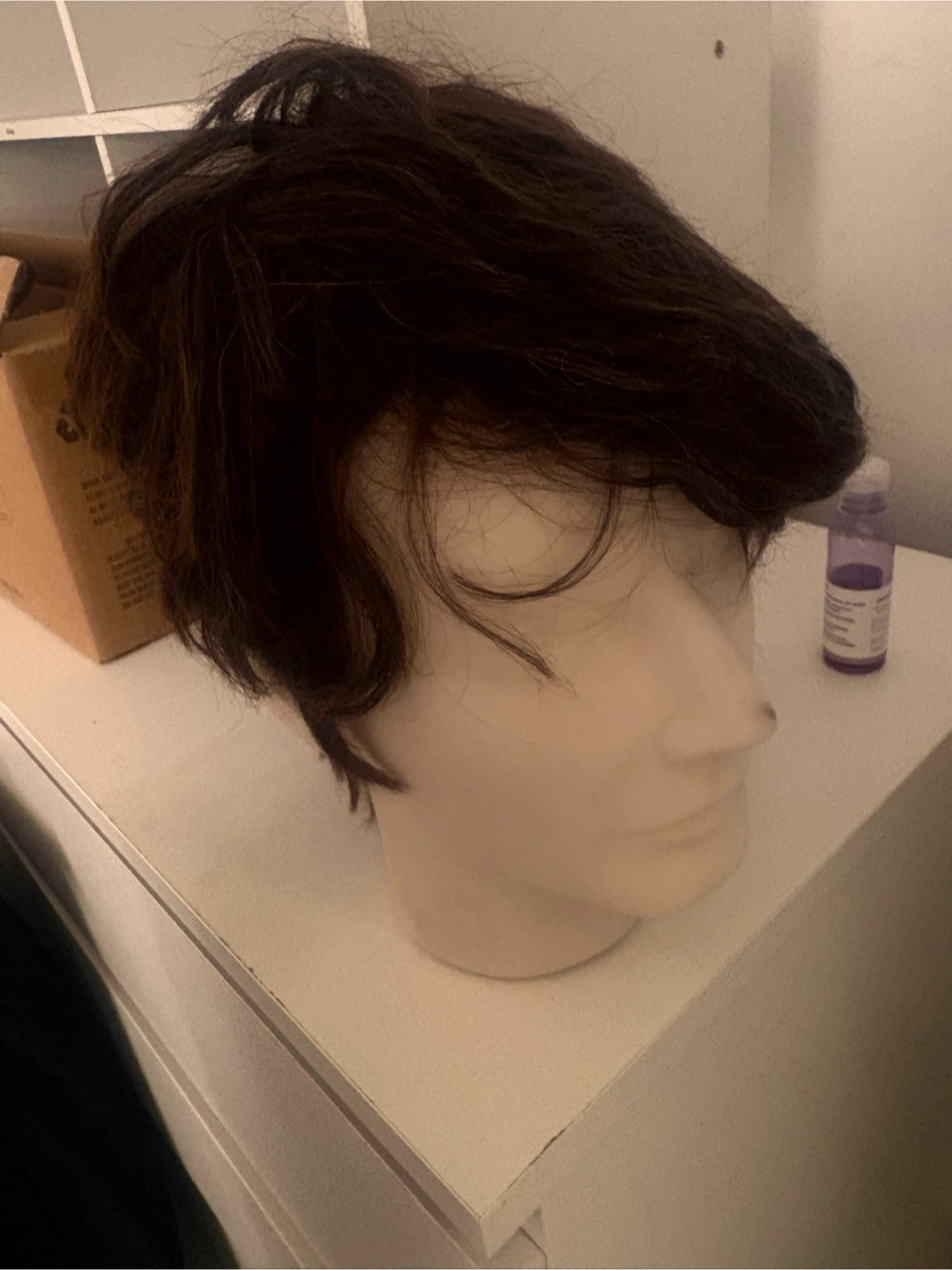 Short Brown Wig on Mannequin Head