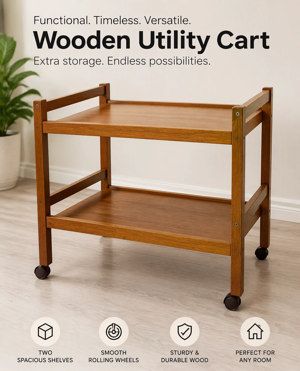 Wooden Utility Cart with Two Shelves - photo 2