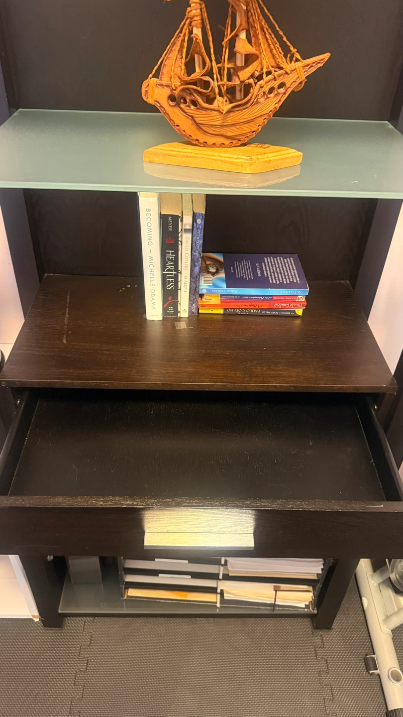 Tall & Modern Dark Brown Wood  Bookshelf with Drawer - photo 5