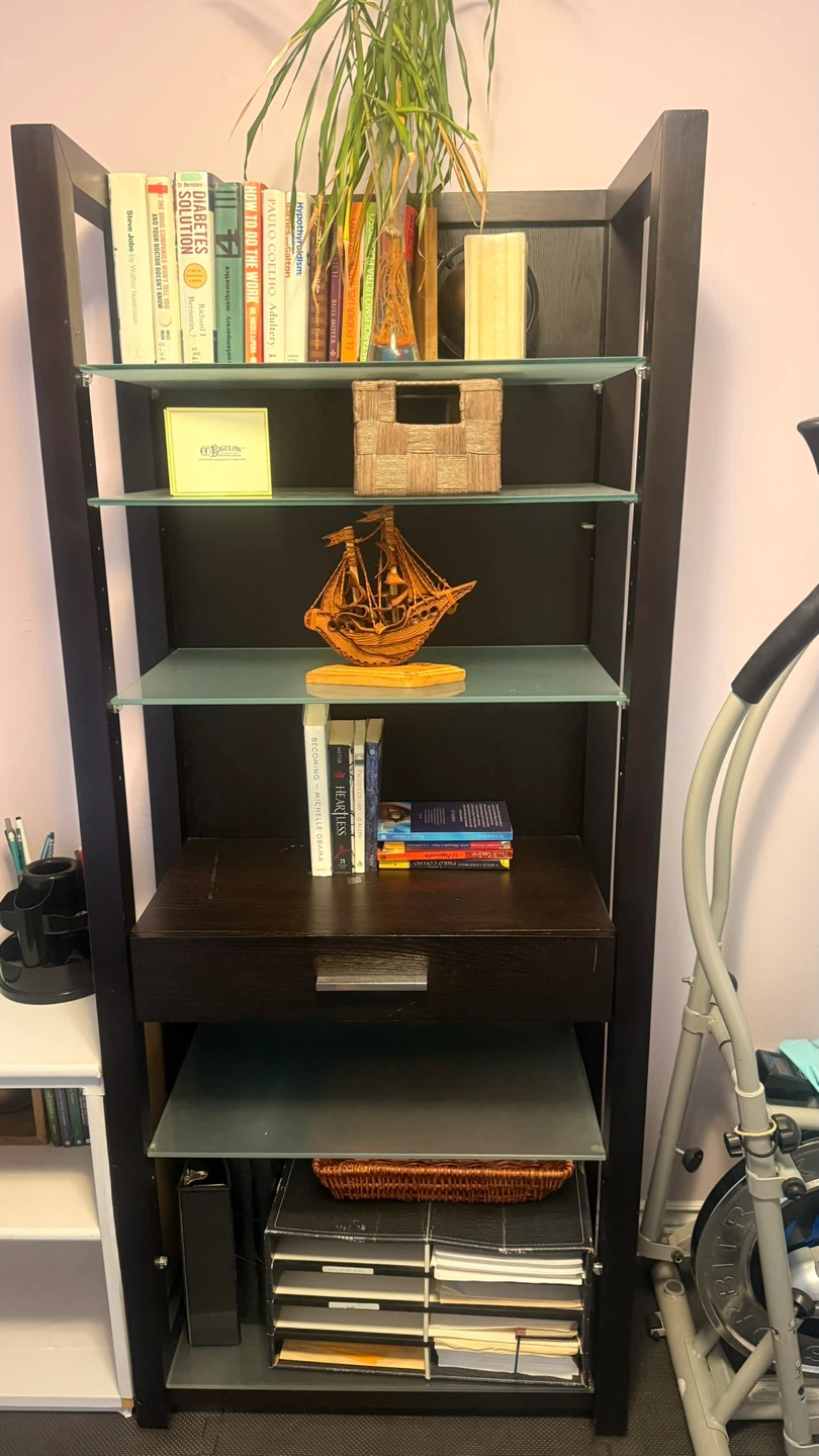 Tall & Modern Dark Brown Wood  Bookshelf with Drawer