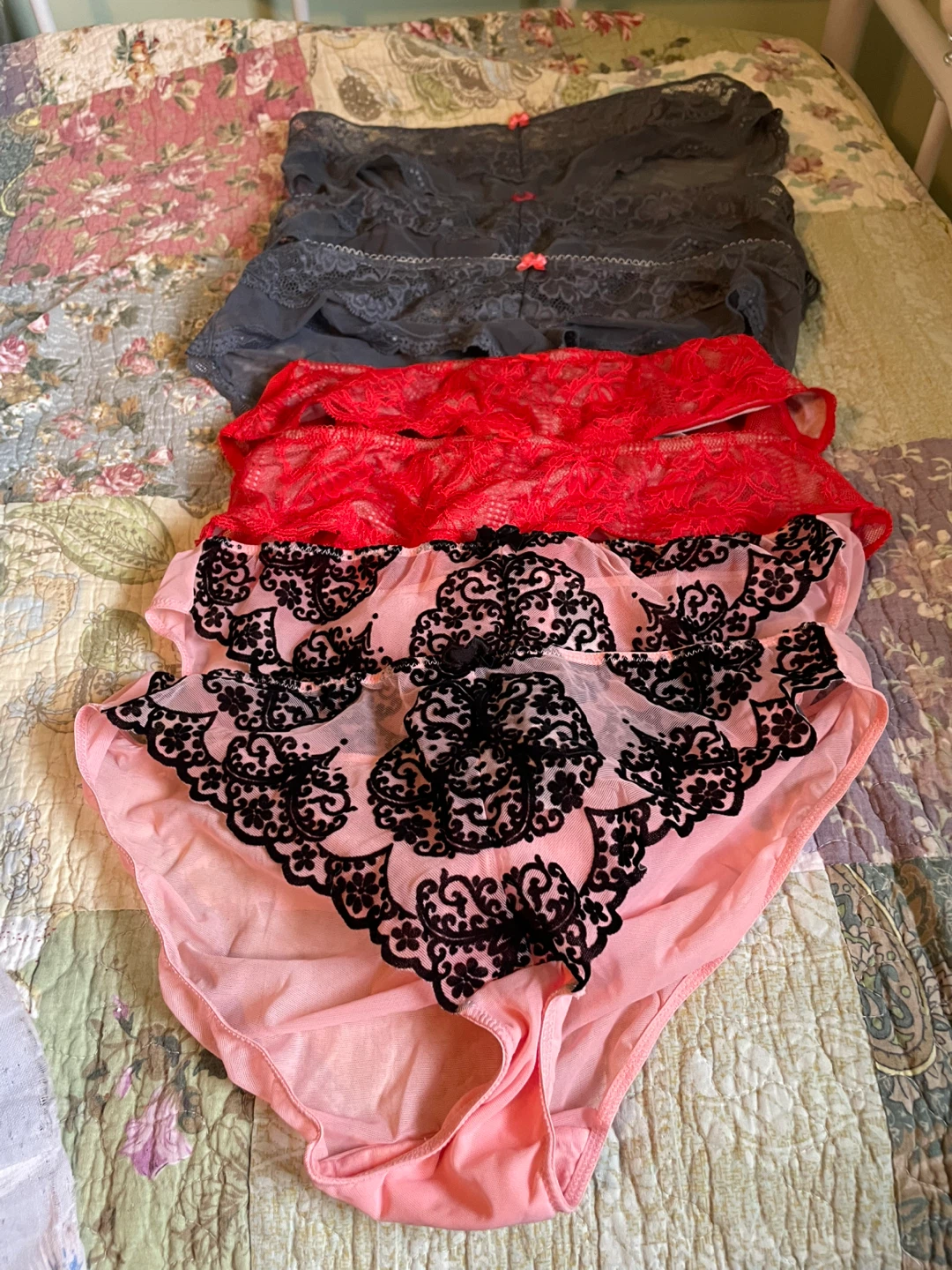 Three pairs of lace underwear New