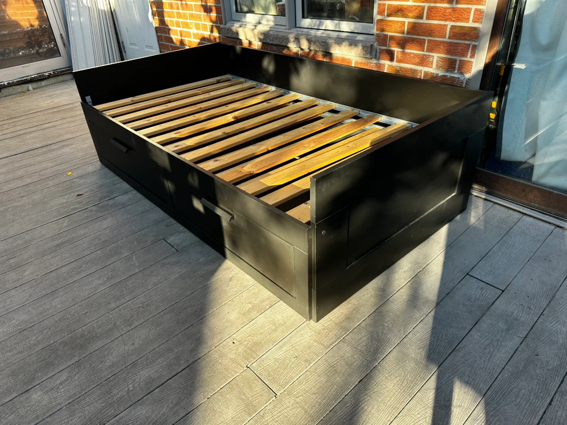 Black Single Bed Frame with Storage Drawers + 2 Mattresses