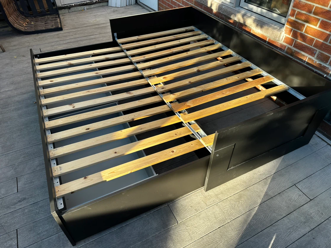 Black Single Bed Frame with Storage Drawers + 2 Mattresses - photo 3